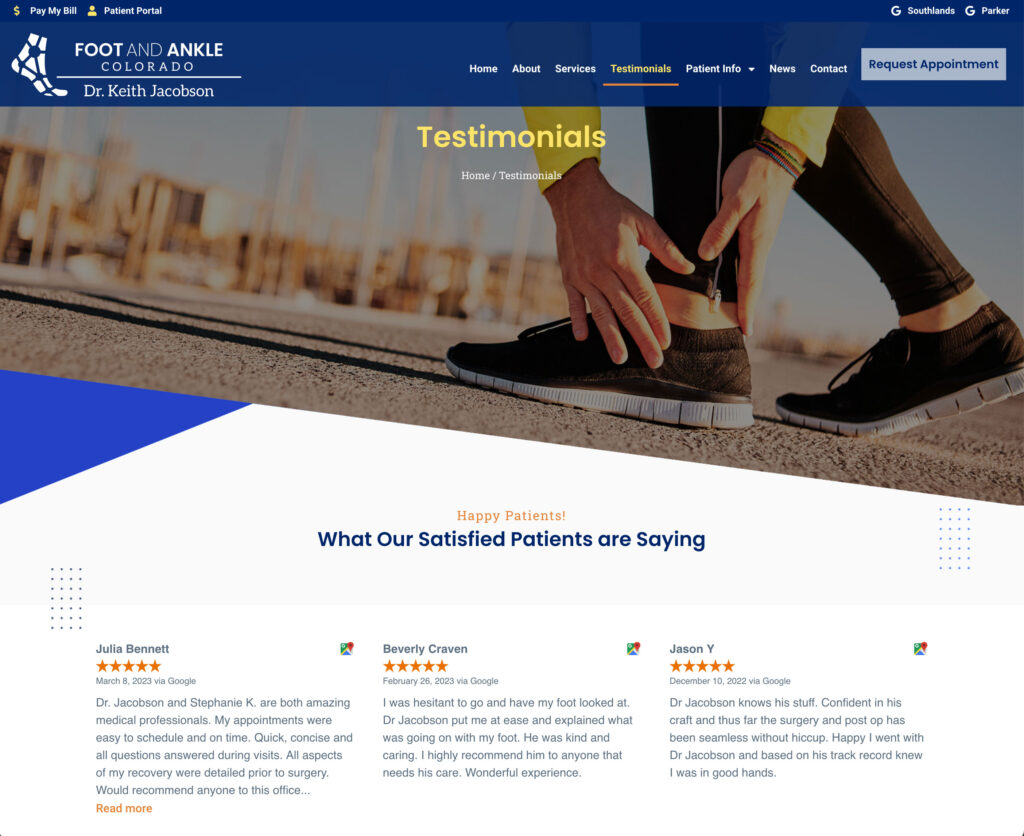 Dr. Jacobson Website - Testimonials Page